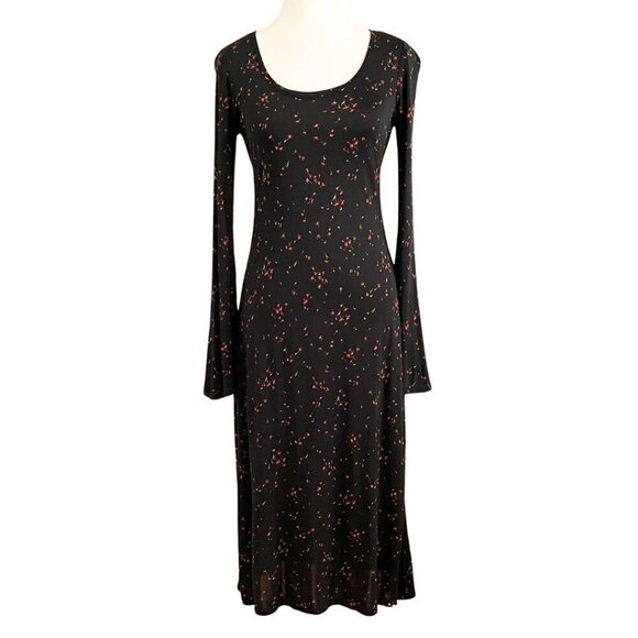 & OTHER STORIES BLACK RED CALICO FLORAL LONG SLEEVE SCOOP NECK MIDI DRESS - 4 - Picture 1 of 11